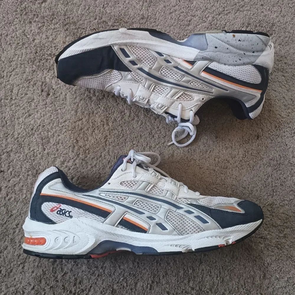Asics Gel Vintage Sneakers Y2K Era Mens Size 13 White/Grey/Navy Blue/Orange RARE